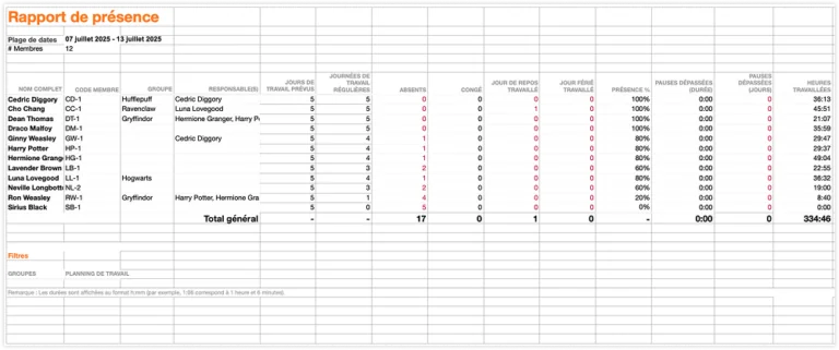 Attendance summary report